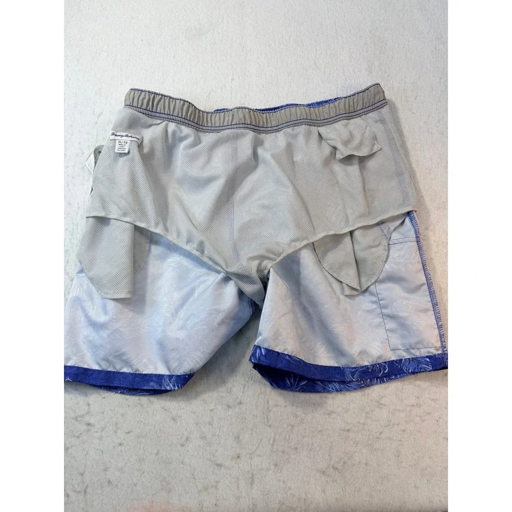 Tommy Bahama Mens Blue Tropical Palm Leaf Cargo Swim Trunks Board Shorts L